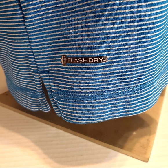 North Face Polo Shirt Men's Size L Flashdry Blue Short Sleeve With White Stripes - Picture 7 of 11